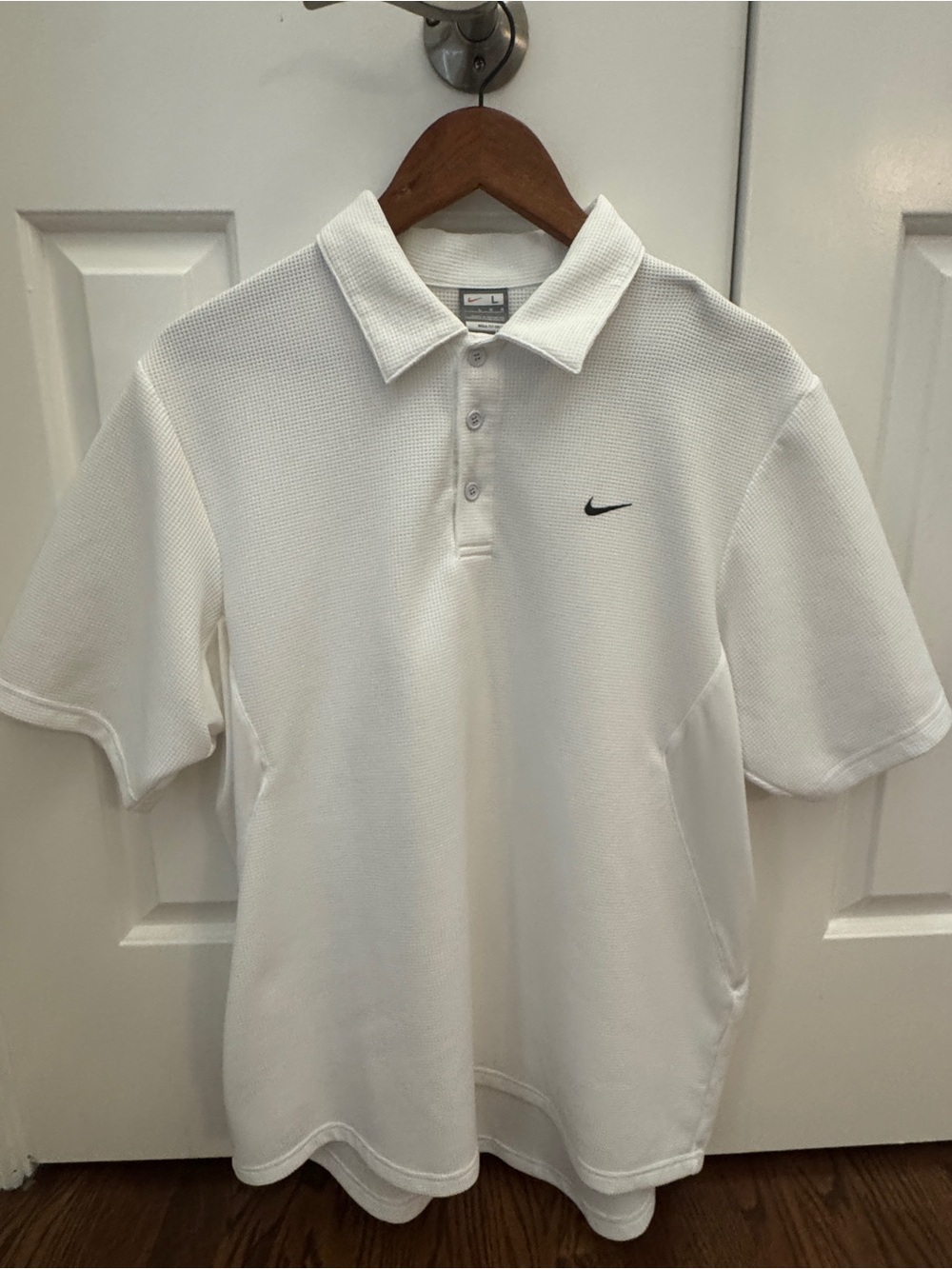 Nike Fit Dry White Polo Waffle Shirt with Black Swoosh